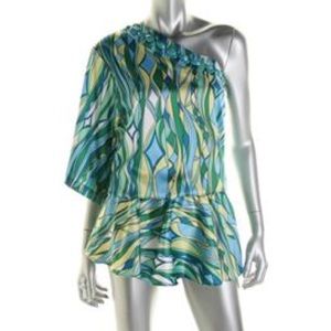 Rachel Lym Swim Green Blue Top Cover Up Large
